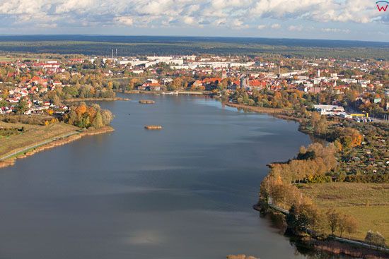 Panorama na Szczytno przez jezioro Domowe Duze. EU, Pl, warminsko - maz. Lotnicze.